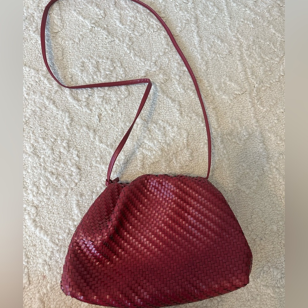 Red woven purse from Anthropologie